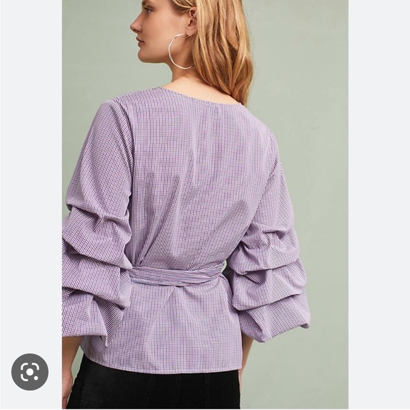 Anthropologie Sunday in Brooklyn Balloon Sleeve Check Ruffled Blouse Top - Picture 12 of 12